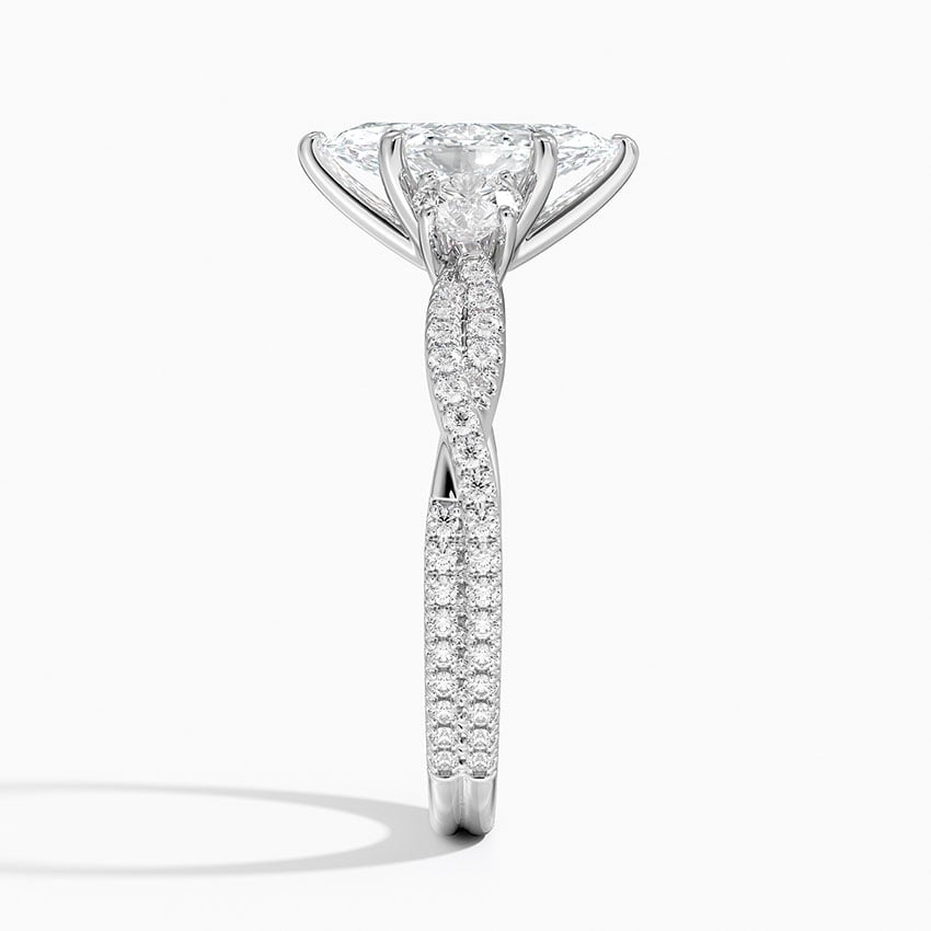 Luxe Three Stone Petite Twisted Vine Diamond Ring Platinum Marquise Engagement Ring