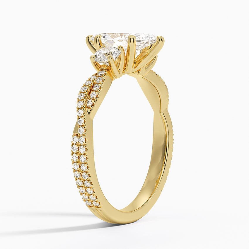 Luxe Three Stone Petite Twisted Vine Diamond Ring Yellow Gold 18k Marquise Engagement Ring