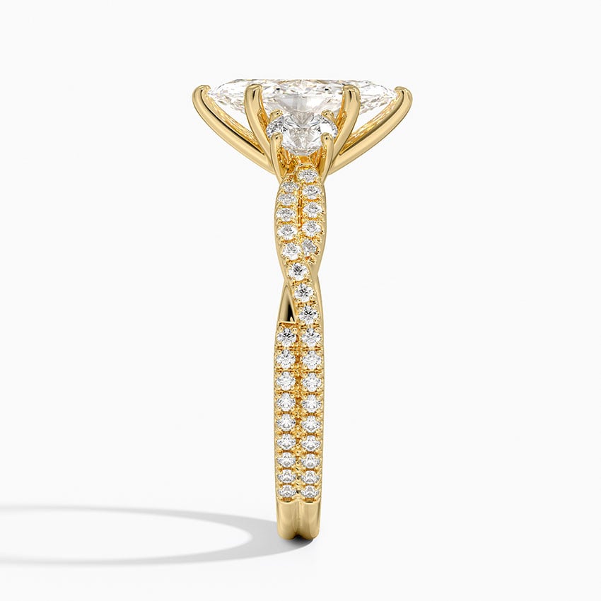 Luxe Three Stone Petite Twisted Vine Diamond Ring Yellow Gold 18k Marquise Engagement Ring