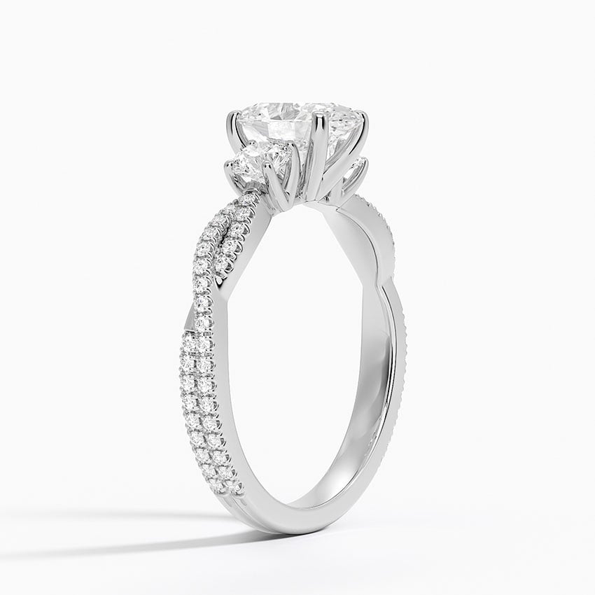 Luxe Three Stone Petite Twisted Vine Diamond Ring Platinum Oval Engagement Ring