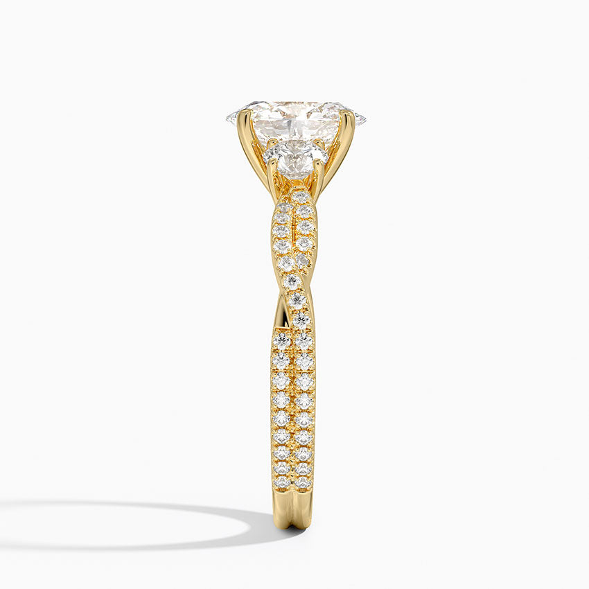 Luxe Three Stone Petite Twisted Vine Diamond Ring Yellow Gold 18k Oval Engagement Ring