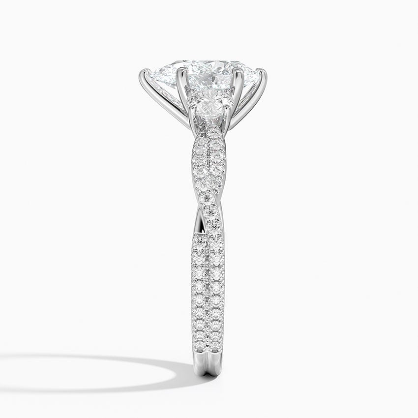 Luxe Three Stone Petite Twisted Vine Diamond Ring Platinum Pear Engagement Ring
