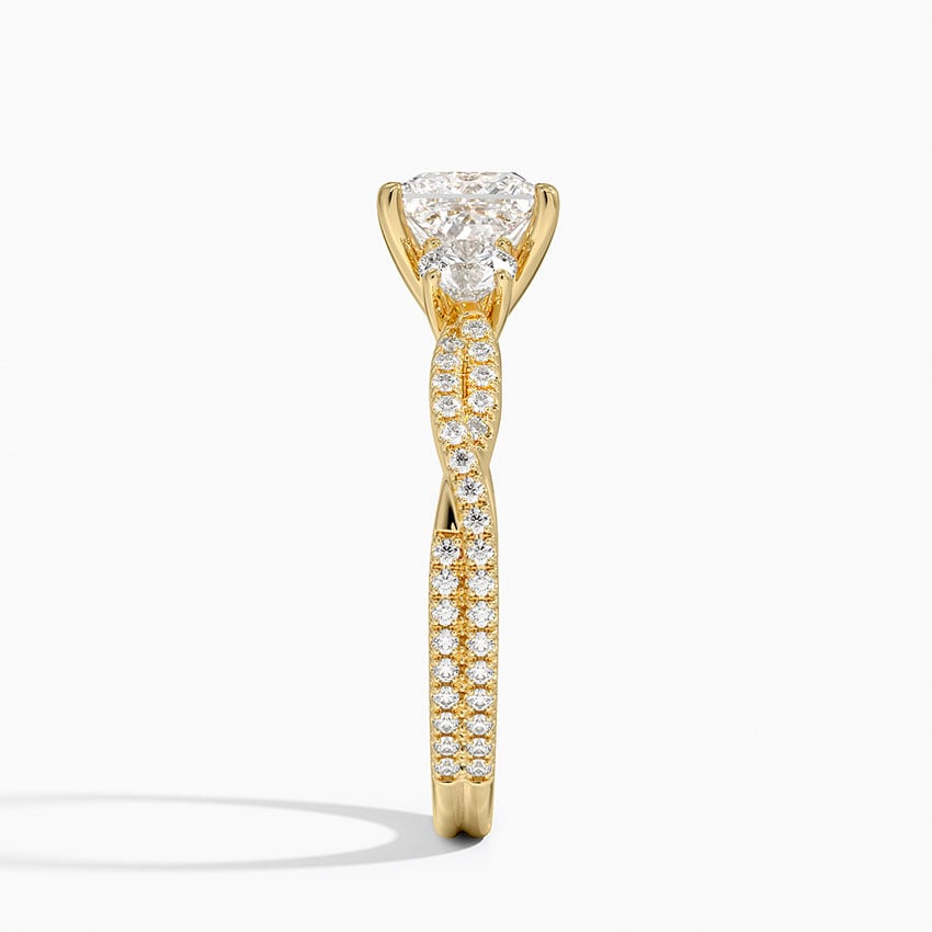 Luxe Three Stone Petite Twisted Vine Diamond Ring Yellow Gold 18k Princess Engagement Ring