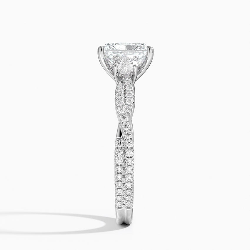 Luxe Three Stone Petite Twisted Vine Diamond Ring Platinum Radiant Engagement Ring