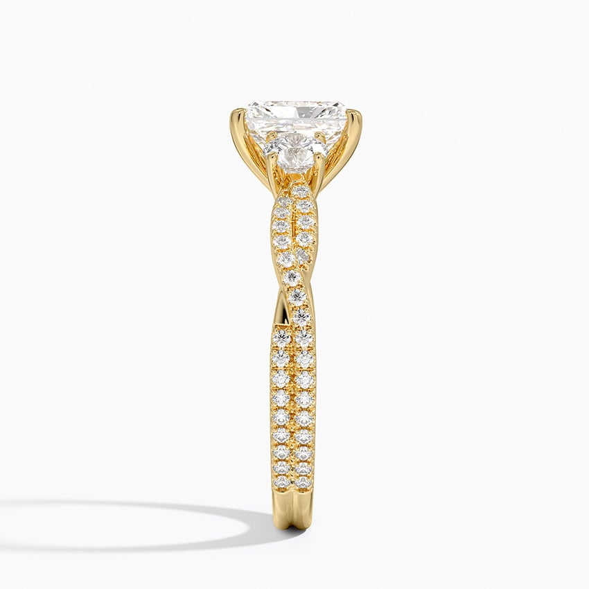 Luxe Three Stone Petite Twisted Vine Diamond Ring Yellow Gold 18k Radiant Engagement Ring