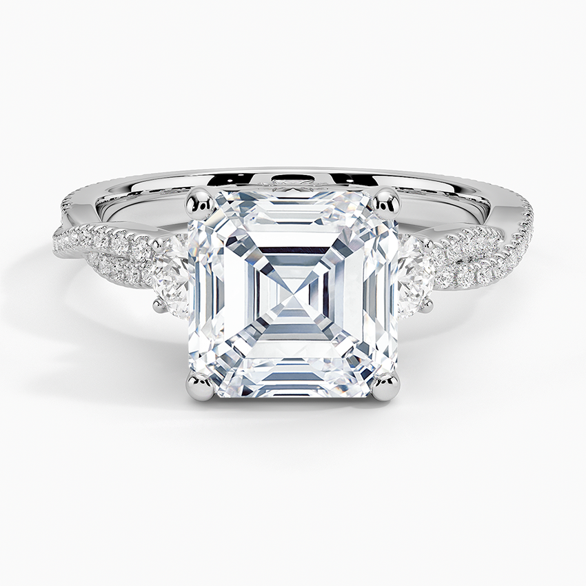 Luxe Three Stone Petite Twisted Vine Diamond Ring Platinum Asscher Engagement Ring