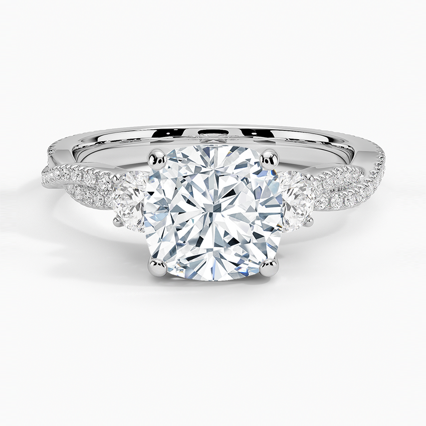 Luxe Three Stone Petite Twisted Vine Diamond Ring Platinum Cushion Engagement Ring