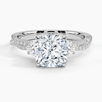 Luxe Three Stone Petite Twisted Vine Diamond Ring Platinum Cushion Engagement Ring