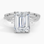 Luxe Three Stone Petite Twisted Vine Diamond Ring Platinum Emerald Engagement Ring