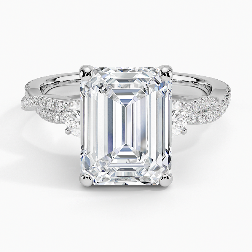 Luxe Three Stone Petite Twisted Vine Diamond Ring Platinum Emerald Engagement Ring