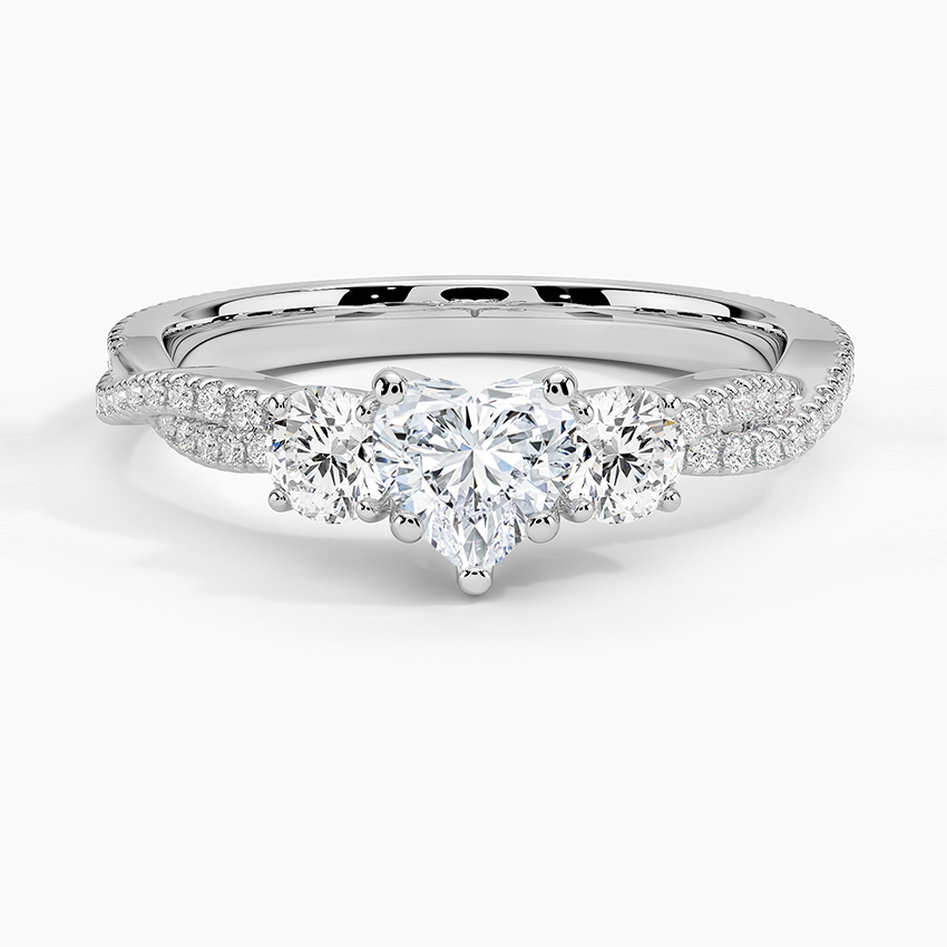 Luxe Three Stone Petite Twisted Vine Diamond Ring Platinum Heart Engagement Ring