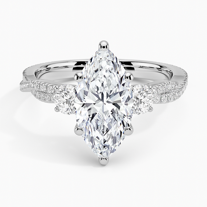 Luxe Three Stone Petite Twisted Vine Diamond Ring Platinum Marquise Engagement Ring