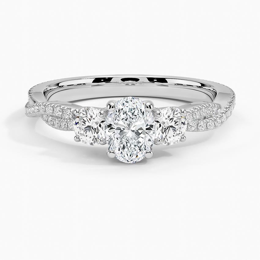 Luxe Three Stone Petite Twisted Vine Diamond Ring Platinum Oval Engagement Ring