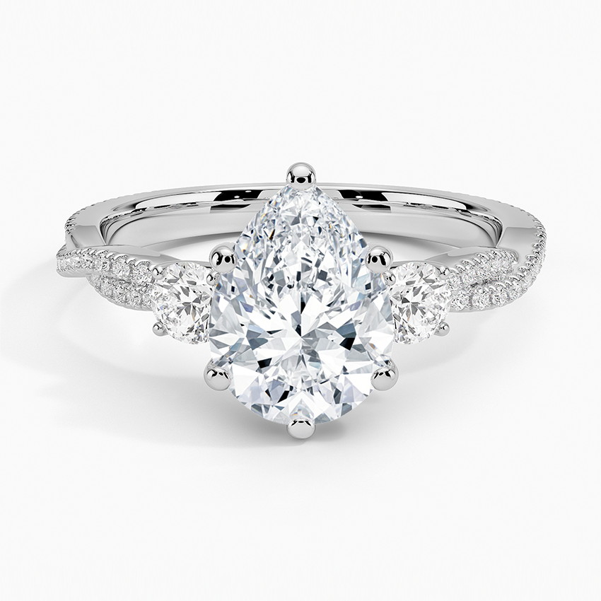 Luxe Three Stone Petite Twisted Vine Diamond Ring Platinum Pear Engagement Ring