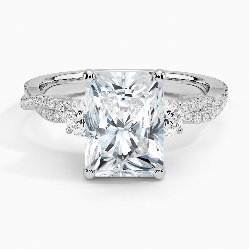 Luxe Three Stone Petite Twisted Vine Diamond Ring Platinum Radiant Engagement Ring