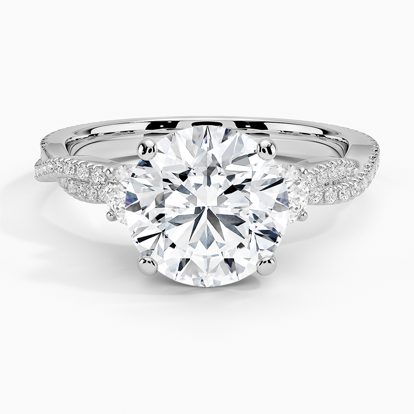 Luxe Three Stone Petite Twisted Vine Diamond Ring Platinum Round Engagement Ring