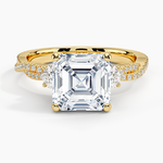 Luxe Three Stone Petite Twisted Vine Diamond Ring Yellow Gold 18k Asscher Engagement Ring