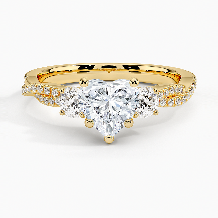 Luxe Three Stone Petite Twisted Vine Diamond Ring Yellow Gold 18k Heart Engagement Ring