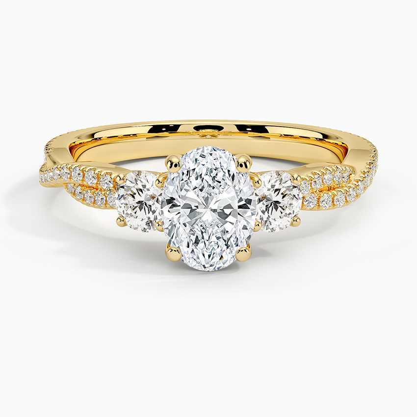Luxe Three Stone Petite Twisted Vine Diamond Ring Yellow Gold 18k Oval Engagement Ring