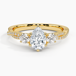 Luxe Three Stone Petite Twisted Vine Diamond Ring Yellow Gold 18k Pear Engagement Ring