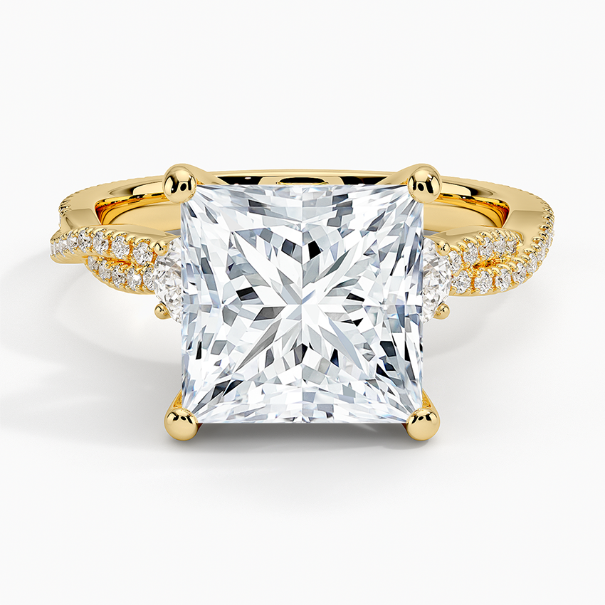 Luxe Three Stone Petite Twisted Vine Diamond Ring Yellow Gold 18k Princess Engagement Ring