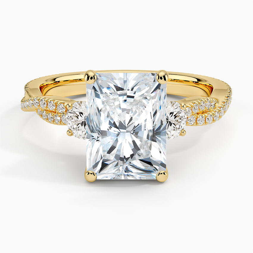 Luxe Three Stone Petite Twisted Vine Diamond Ring Yellow Gold 18k Radiant Engagement Ring