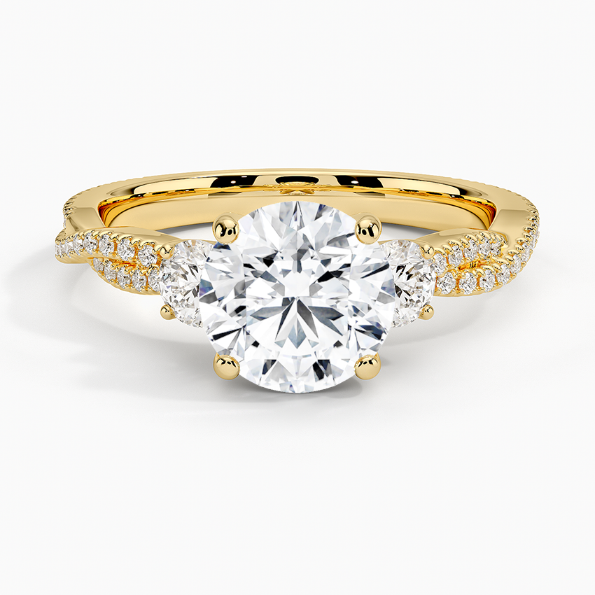 Luxe Three Stone Petite Twisted Vine Diamond Ring Yellow Gold 18k Round Engagement Ring