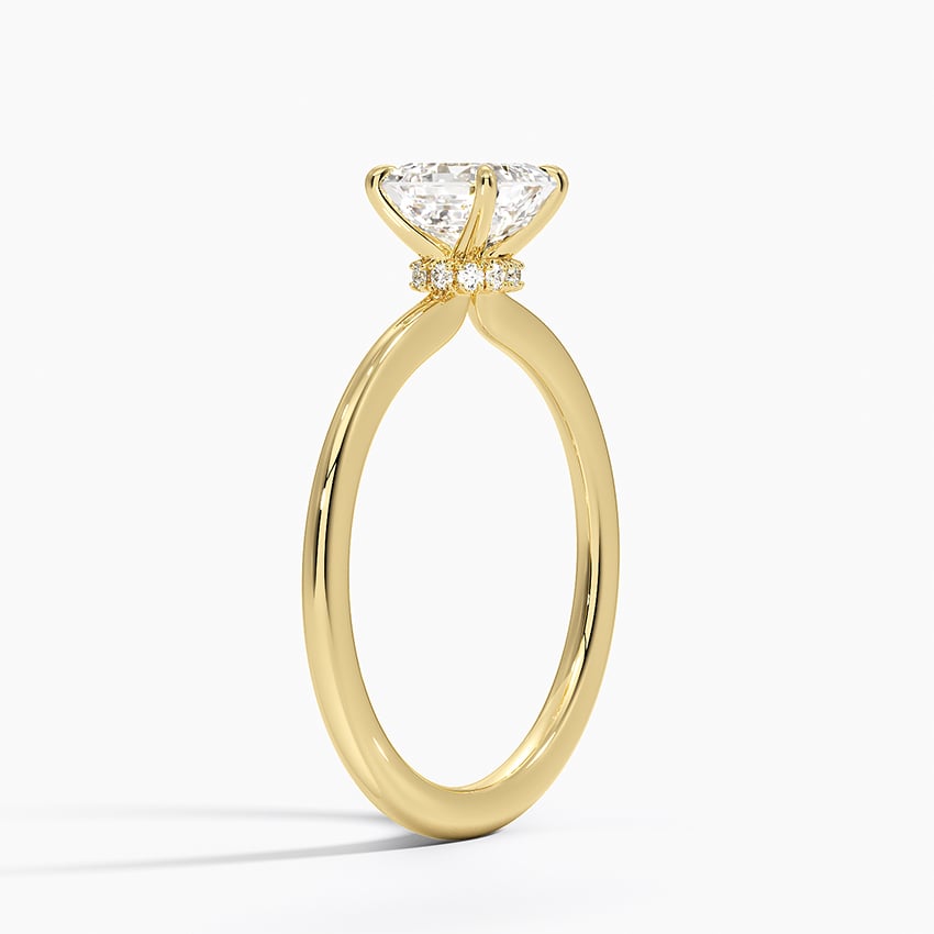 Petite Secret Halo Diamond Ring Yellow Gold 18k Asscher Engagement Ring