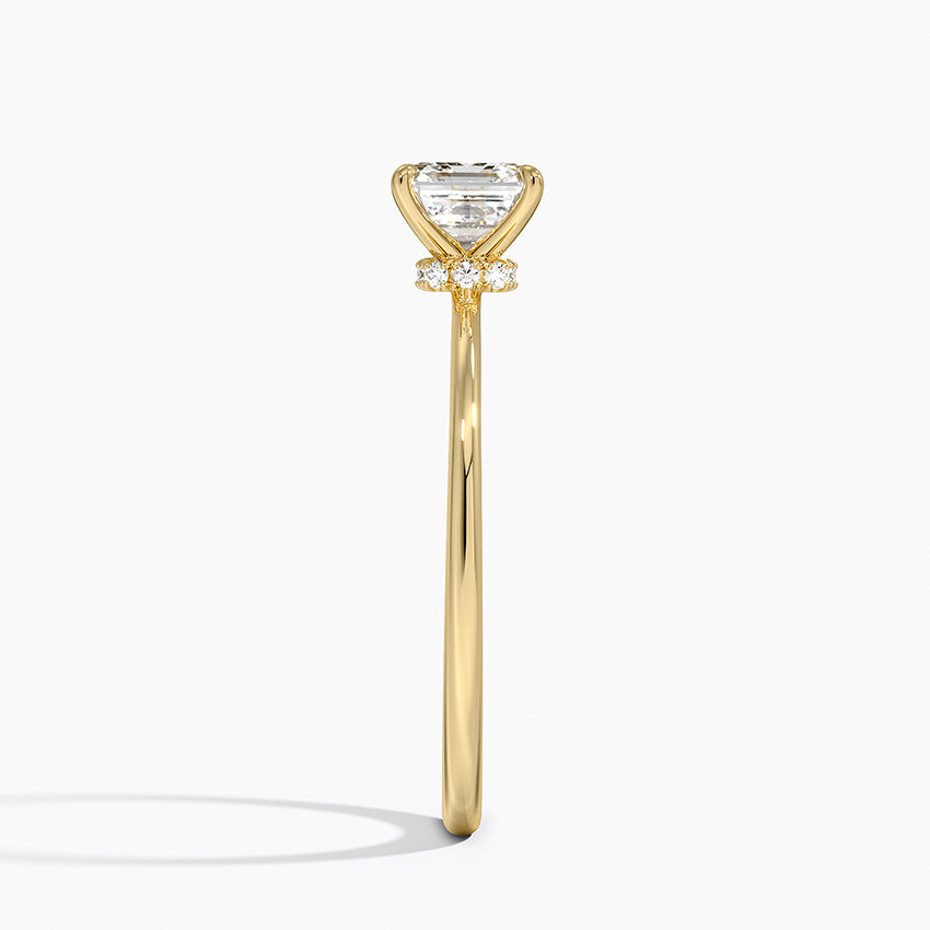 Petite Secret Halo Diamond Ring Yellow Gold 18k Asscher Engagement Ring
