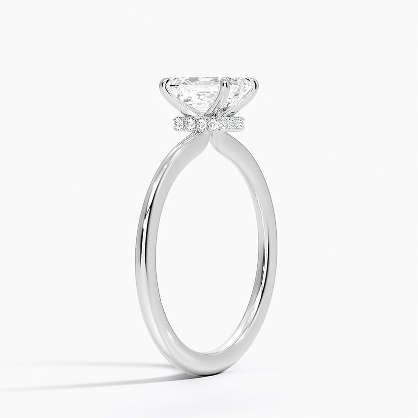 Petite Secret Halo Diamond Ring Platinum Emerald Engagement Ring