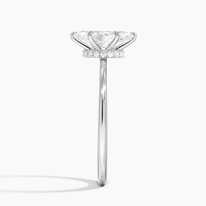 Petite Secret Halo Diamond Ring Platinum Marquise Engagement Ring