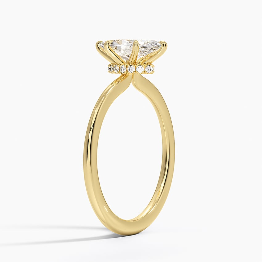 Petite Secret Halo Diamond Ring Yellow Gold 18k Marquise Engagement Ring