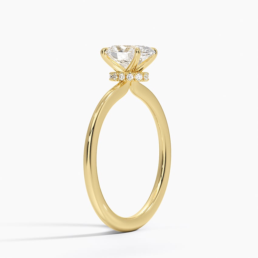 Petite Secret Halo Diamond Ring Yellow Gold 18k Oval Engagement Ring