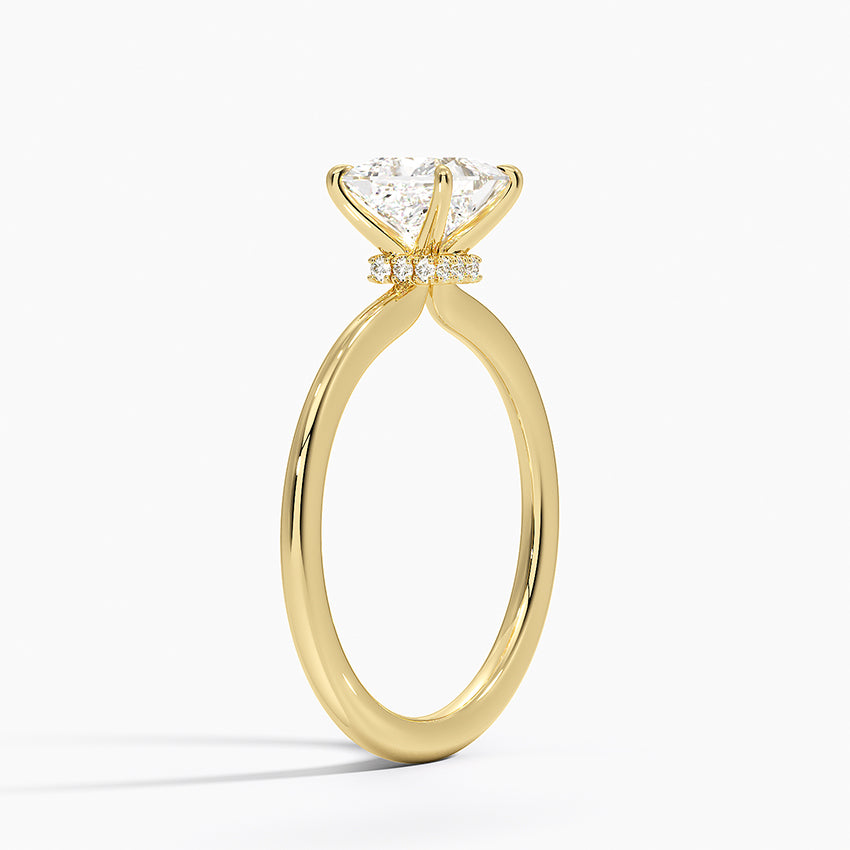 Petite Secret Halo Diamond Ring Yellow Gold 18k Princess Engagement Ring