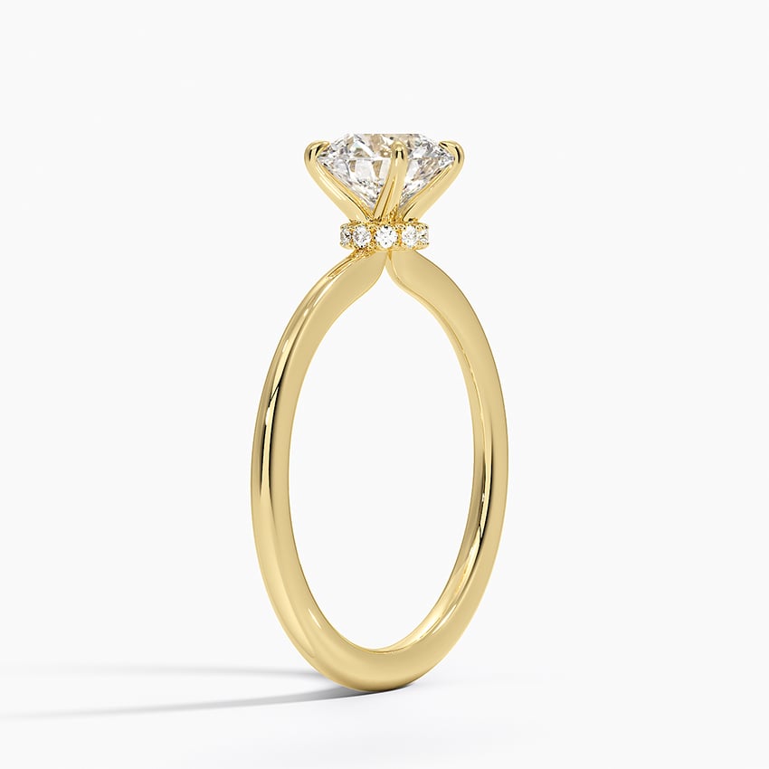 Petite Secret Halo Diamond Ring Yellow Gold 18k Round Engagement Ring
