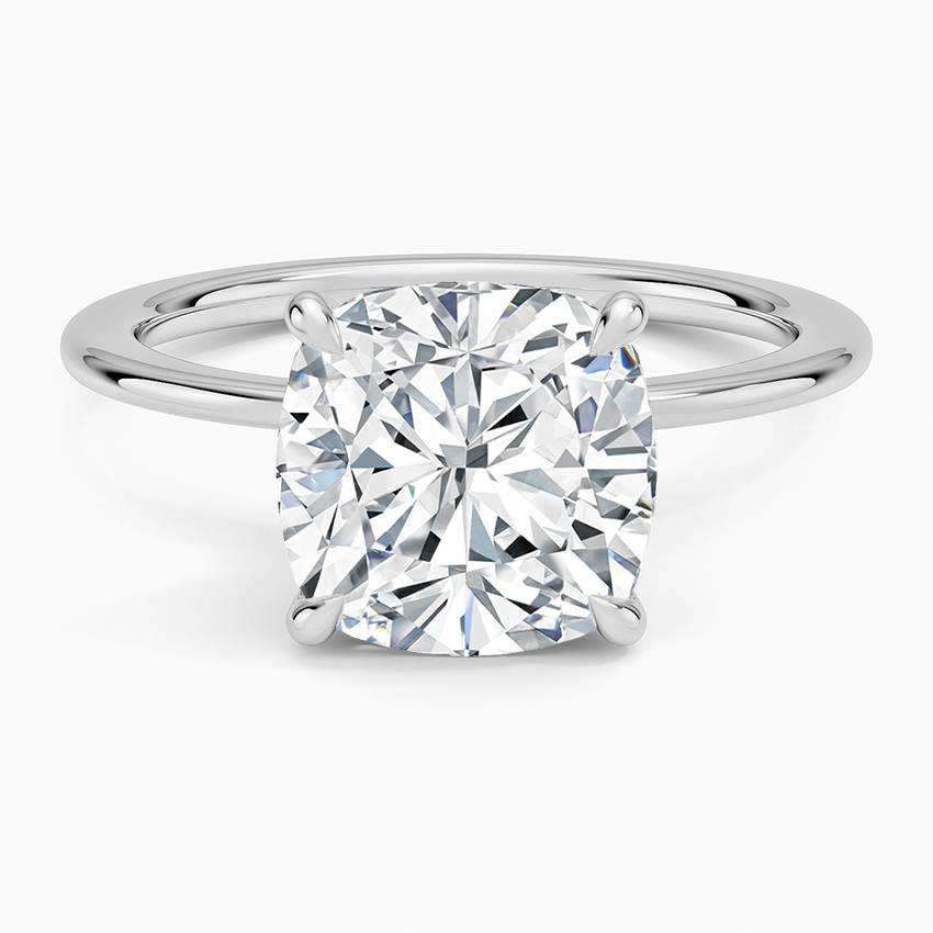 Petite Secret Halo Diamond Ring Platinum Cushion Engagement Ring