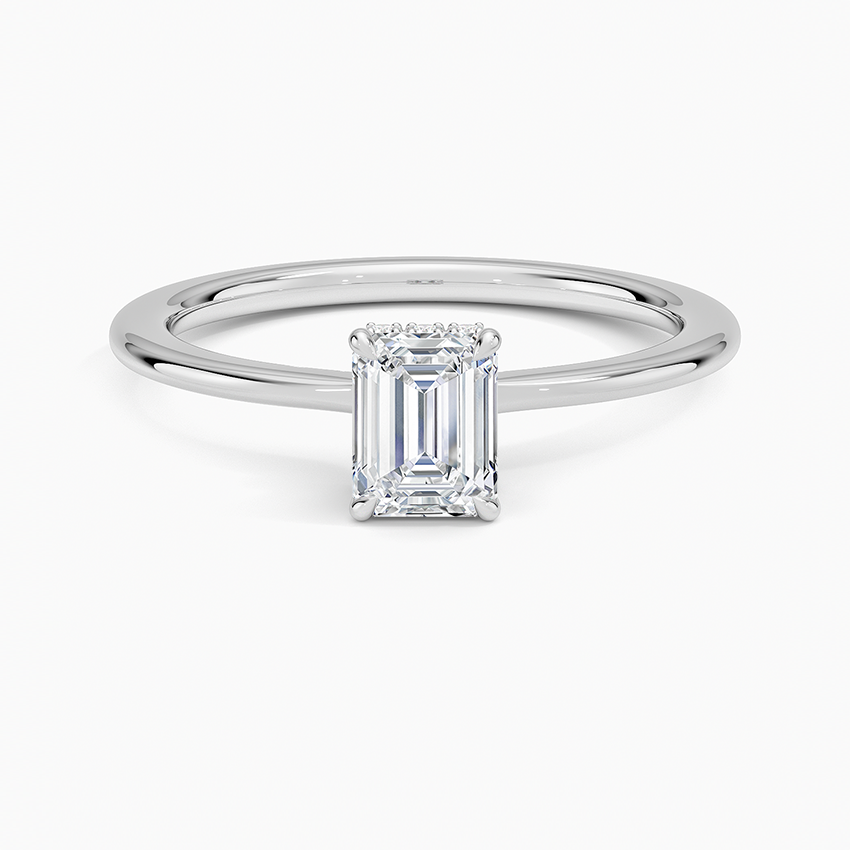 Petite Secret Halo Diamond Ring Platinum Emerald Engagement Ring