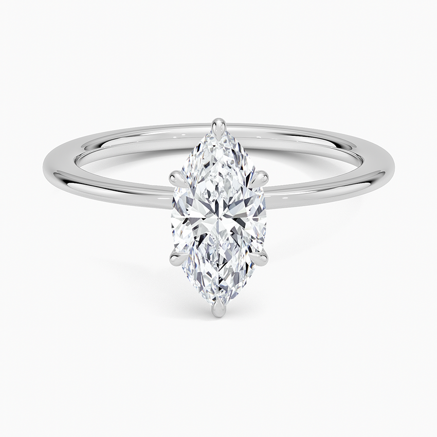 Petite Secret Halo Diamond Ring Platinum Marquise Engagement Ring