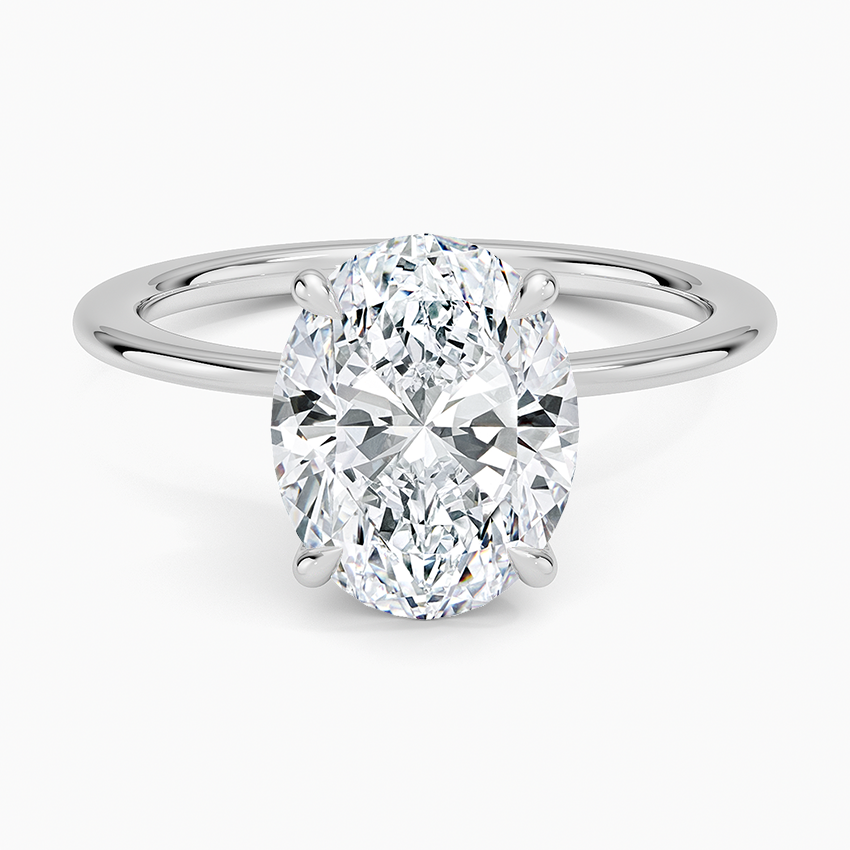 Petite Secret Halo Diamond Ring Platinum Oval Engagement Ring