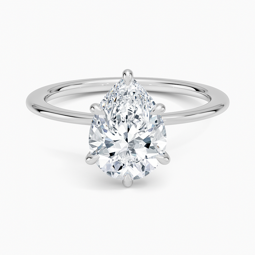 Petite Secret Halo Diamond Ring Platinum Pear Engagement Ring