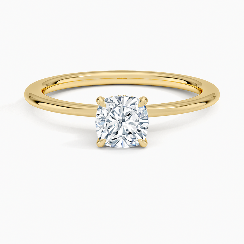 Petite Secret Halo Diamond Ring Yellow Gold 18k Cushion Engagement Ring