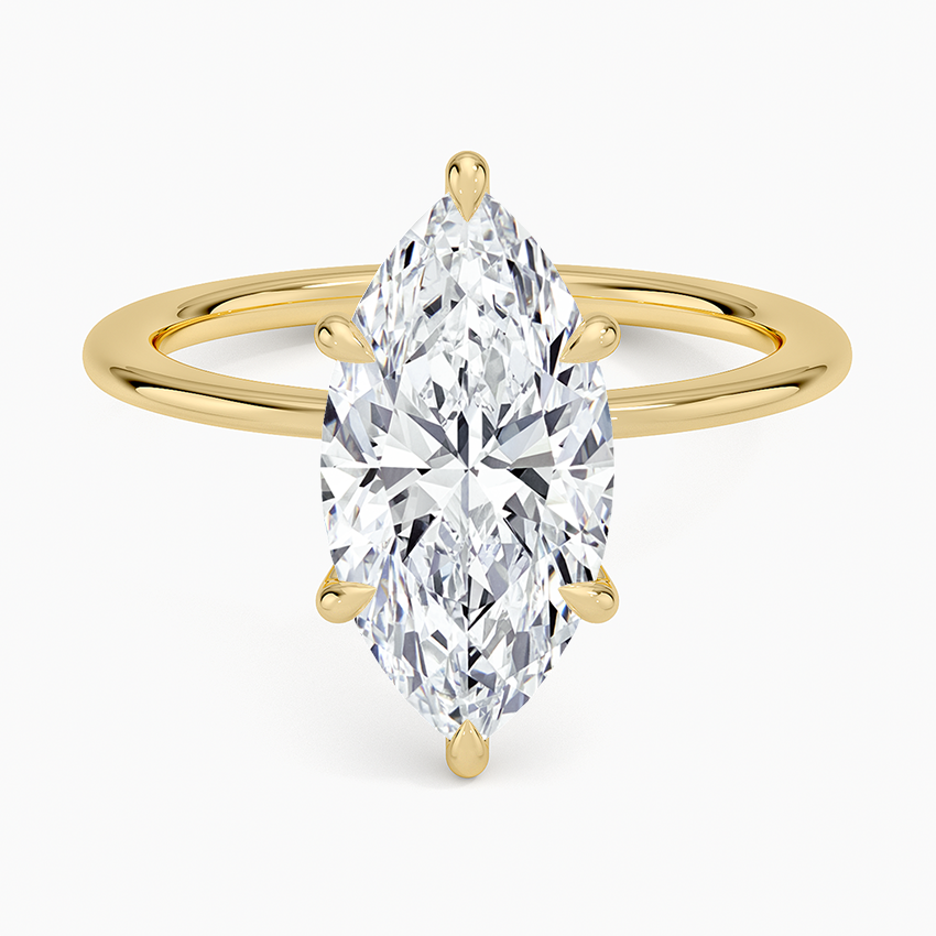 Petite Secret Halo Diamond Ring Yellow Gold 18k Marquise Engagement Ring
