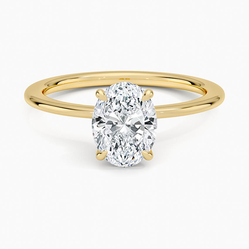 Petite Secret Halo Diamond Ring Yellow Gold 18k Oval Engagement Ring