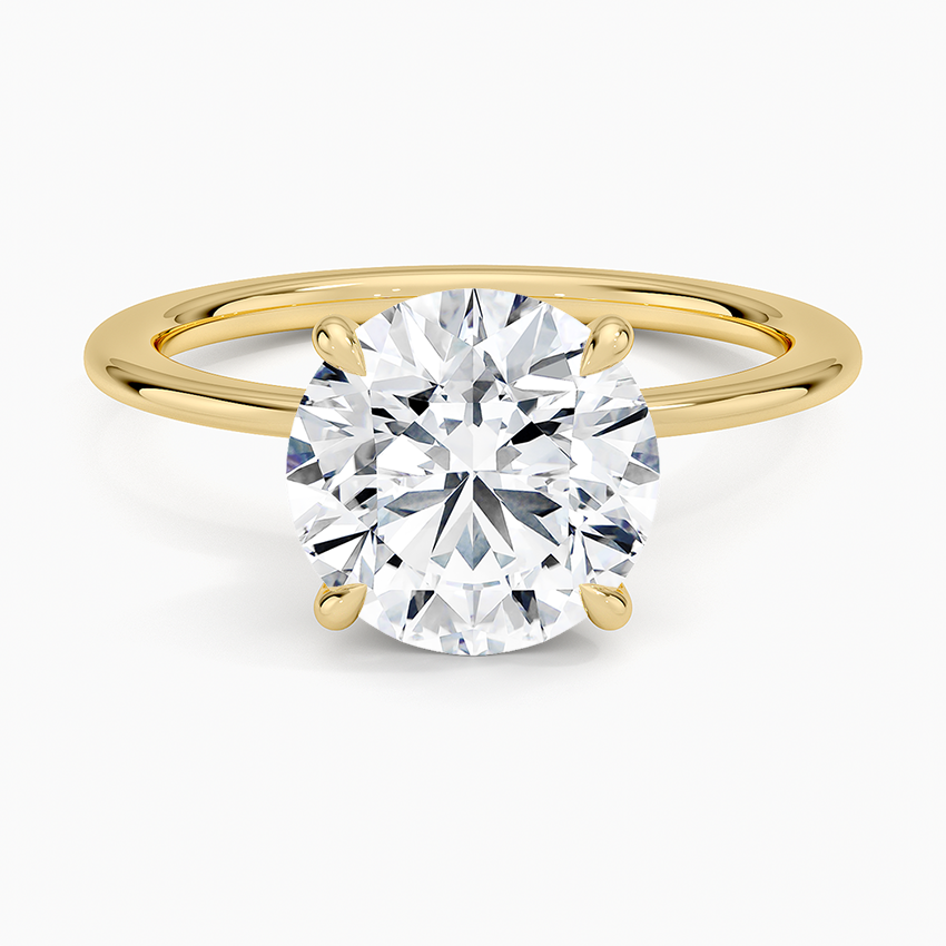 Petite Secret Halo Diamond Ring Yellow Gold 18k Round Engagement Ring