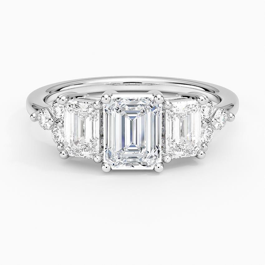Sabine Cluster Diamond Ring Platinum Emerald Engagement Ring