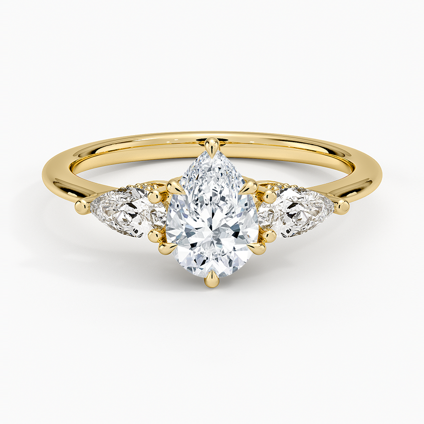 Adorned Opera Three Stone Diamond Ring (1/2 ct. tw.) Yellow Gold 18k Pear Engagement Ring