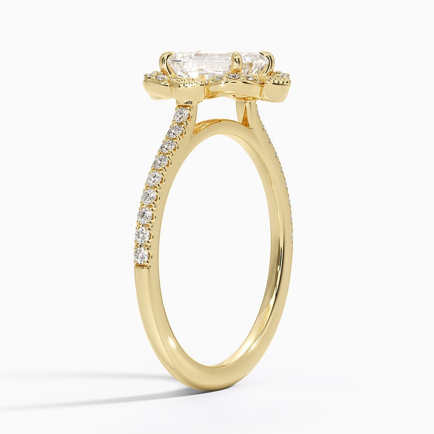 Reina Halo Diamond Ring Yellow Gold 18k Emerald Engagement Ring