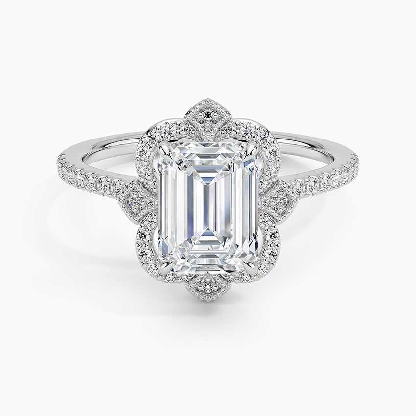 Reina Halo Diamond Ring Platinum Emerald Engagement Ring