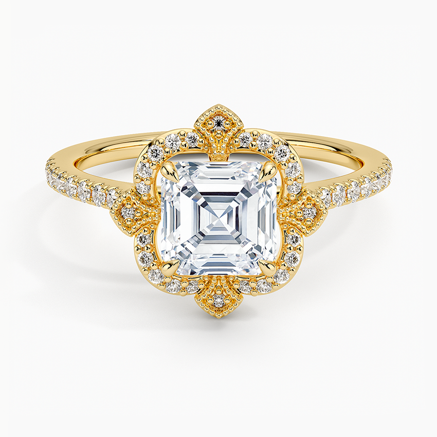 Reina Halo Diamond Ring Yellow Gold 18k Asscher Engagement Ring
