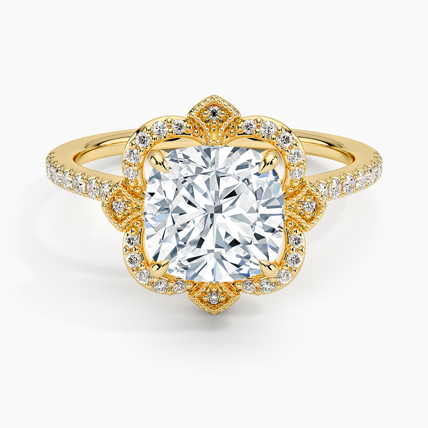 Reina Halo Diamond Ring Yellow Gold 18k Cushion Engagement Ring